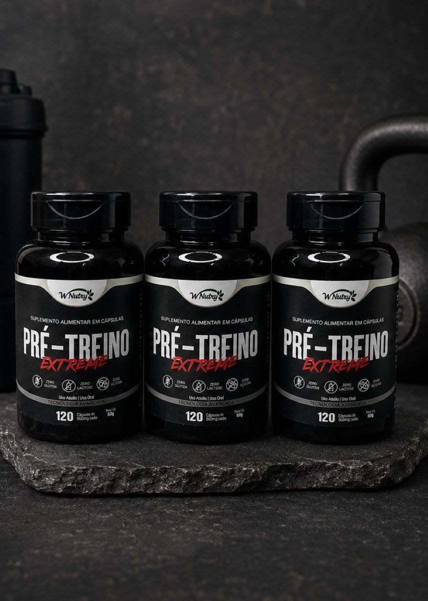 3 Suplementos Pré-Treino Fórmula Premium Alta Potência 3x120 Caps