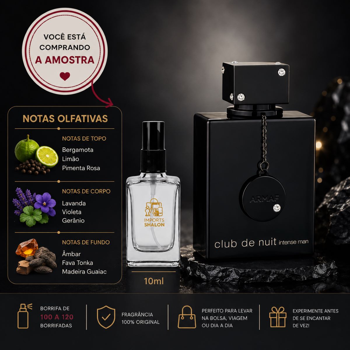 Club De Nuit Intense 10ml Aroma Poderoso de Grande Presença