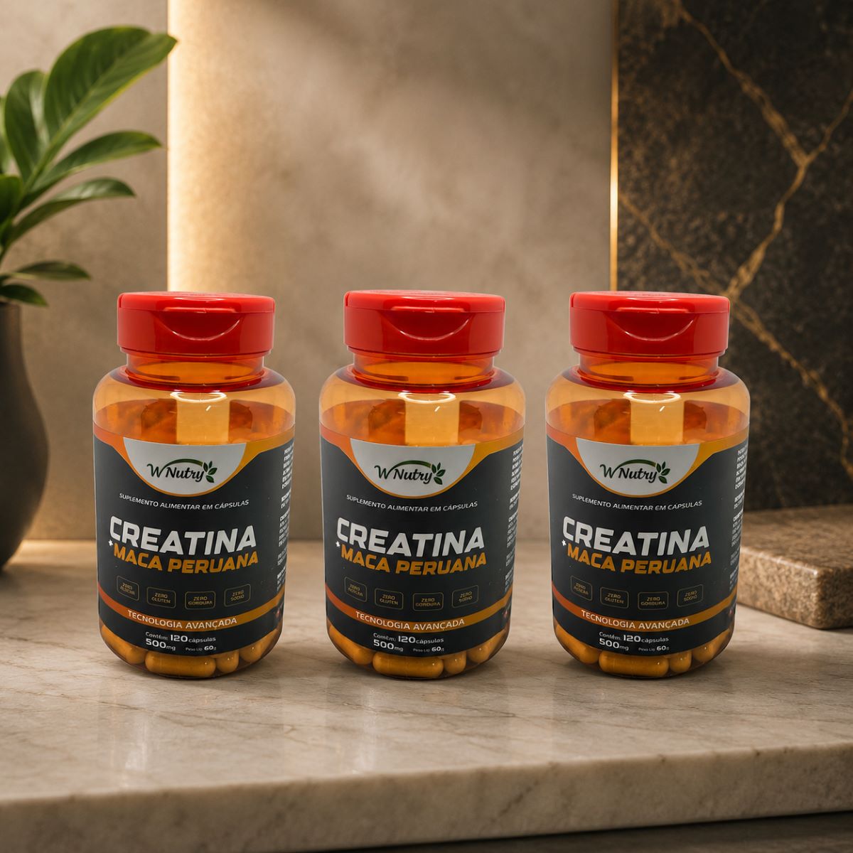 3 Suplementos Creatina + Maca Peruana Força Energia