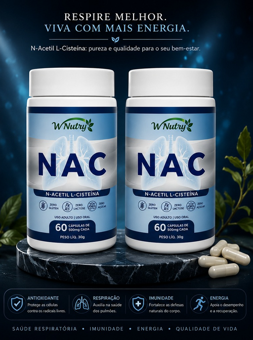 2 Suplementos NAC Acetilcisteína 2x60 Cápsulas Antioxidante Pulmões