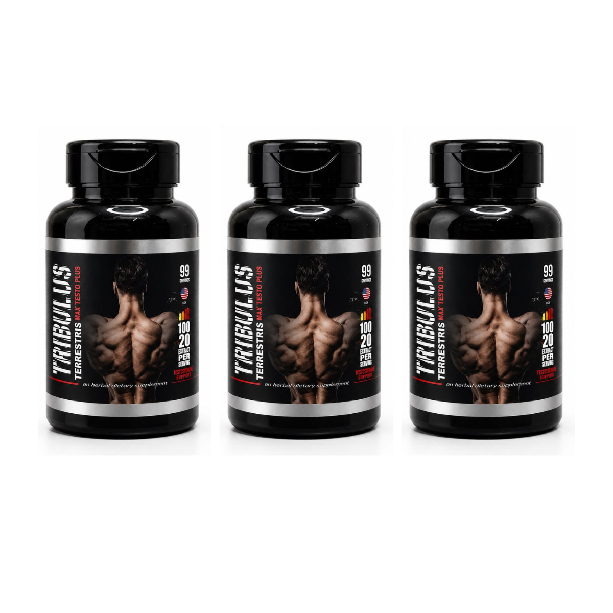 3 Suplementos Tribulus Terrestris Max Testo Plus Alta Potência 3x120 Caps