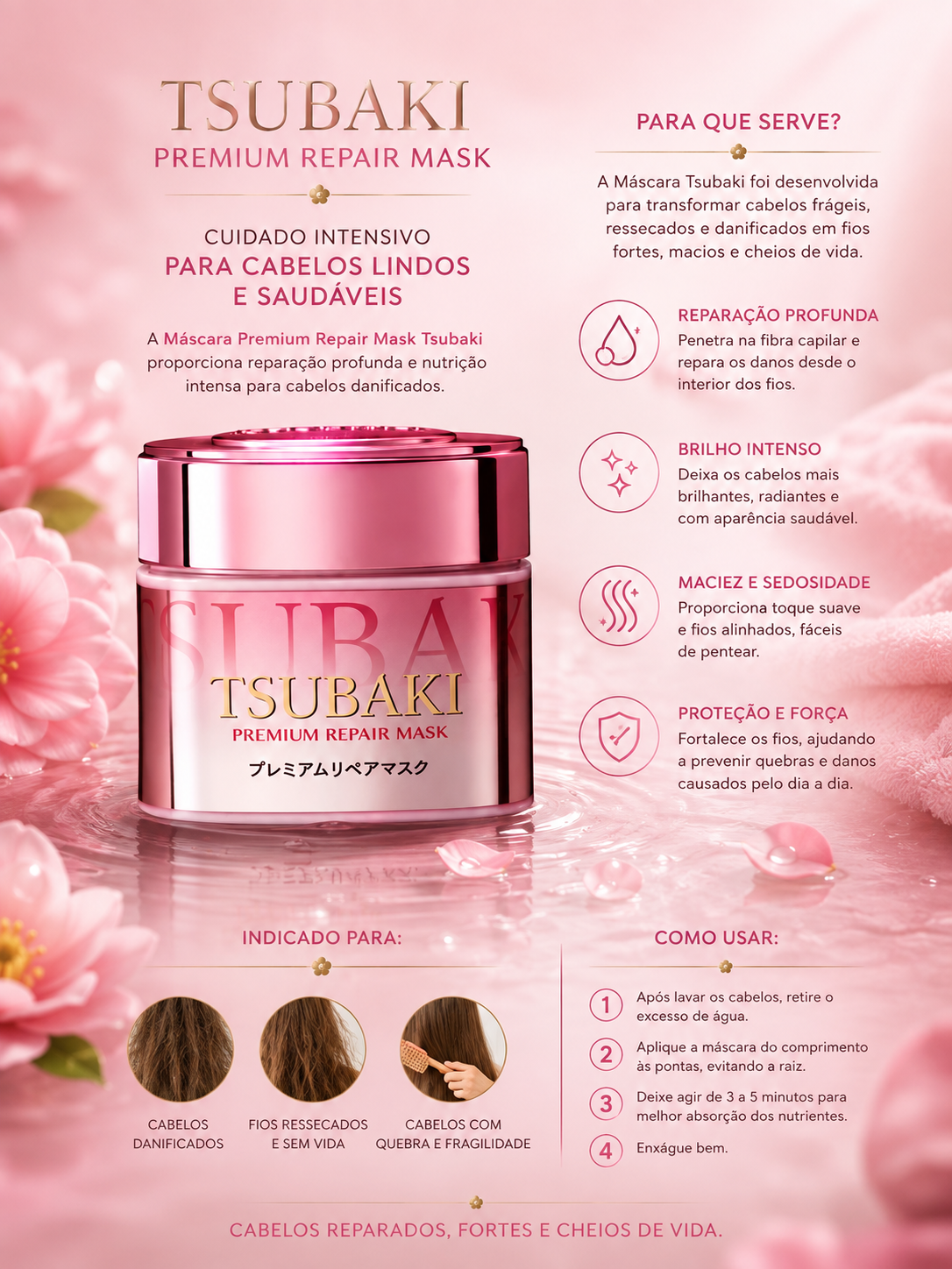 Máscara Tsubaki Pink Premium Repair Mask Capilar 180g