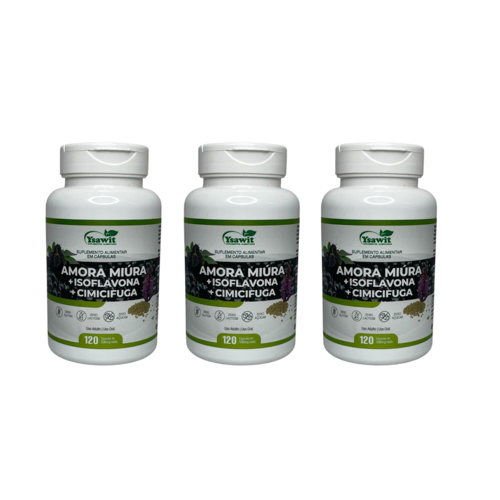 3 Suplementos Amora Miura Isoflavona Cimicífuga 3x120 Cáps Equilíbrio