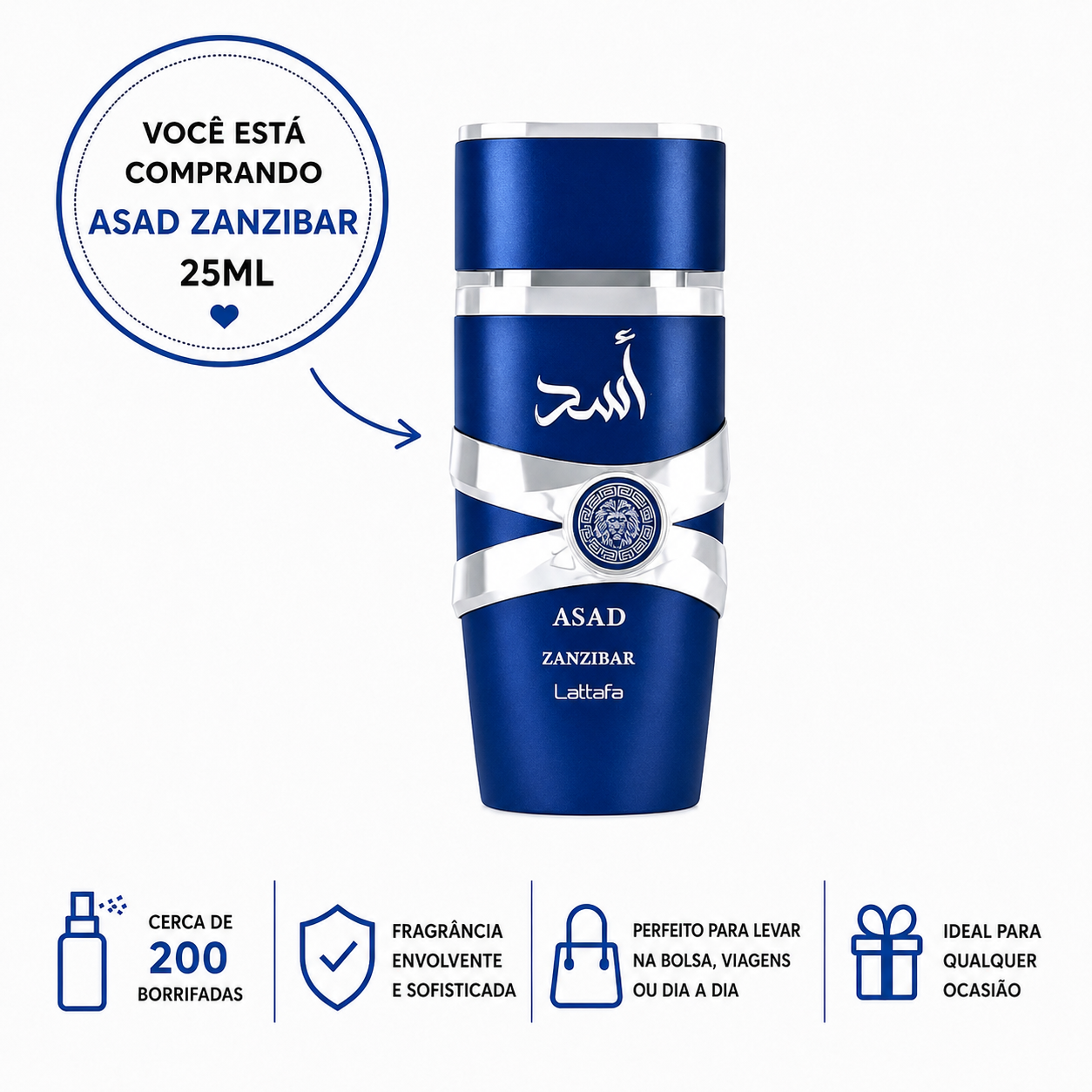Mini Perfume Asad Zanzibar 25 Ml Alta Fixação Fragrância Marcante
