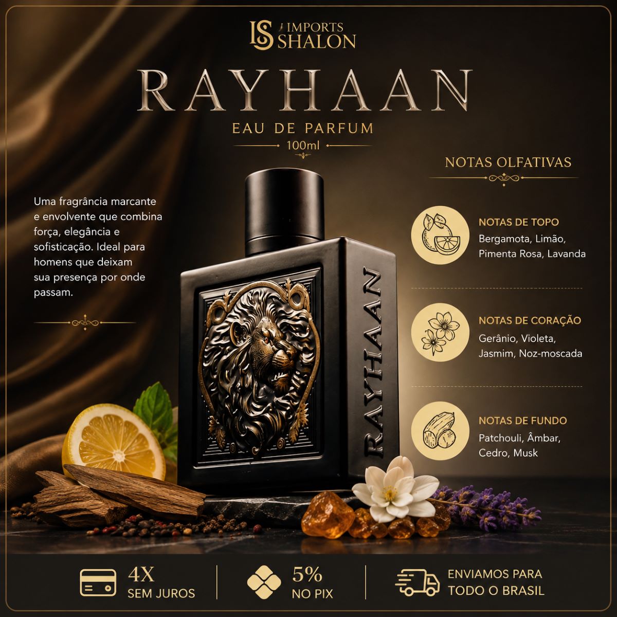 Perfume Rayhaan Lion 100ml Fragrância Masculina Intensa