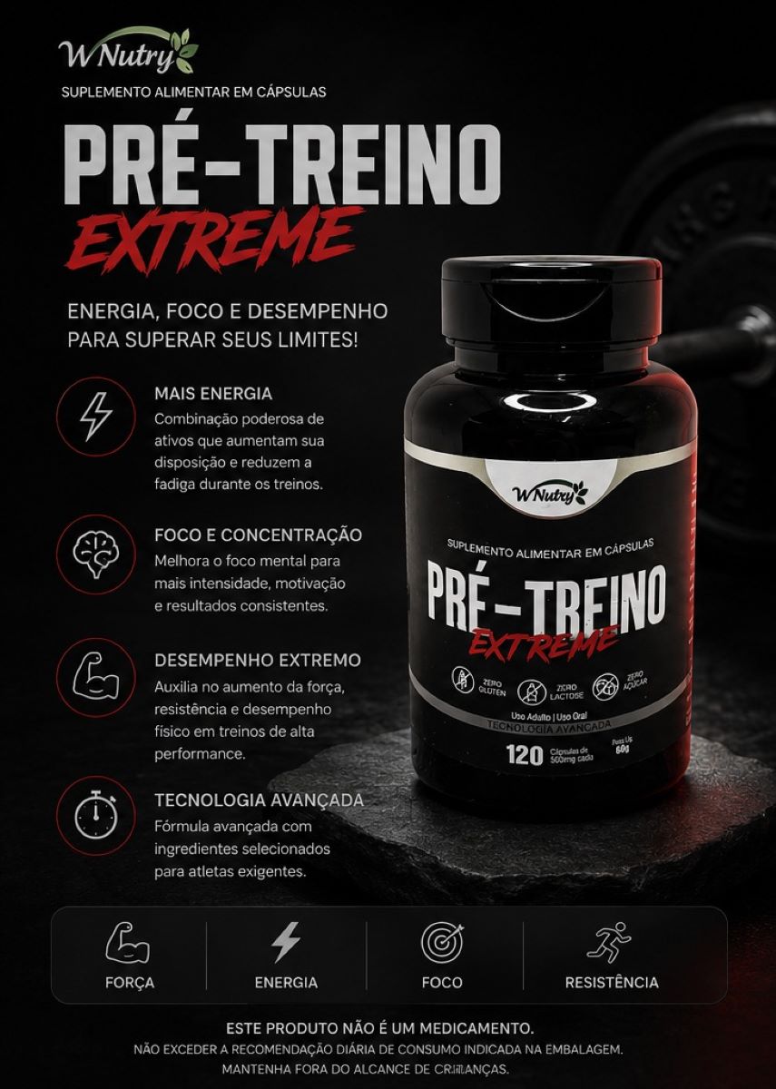 3 Suplementos Pré-Treino Fórmula Premium Alta Potência 3x120 Caps