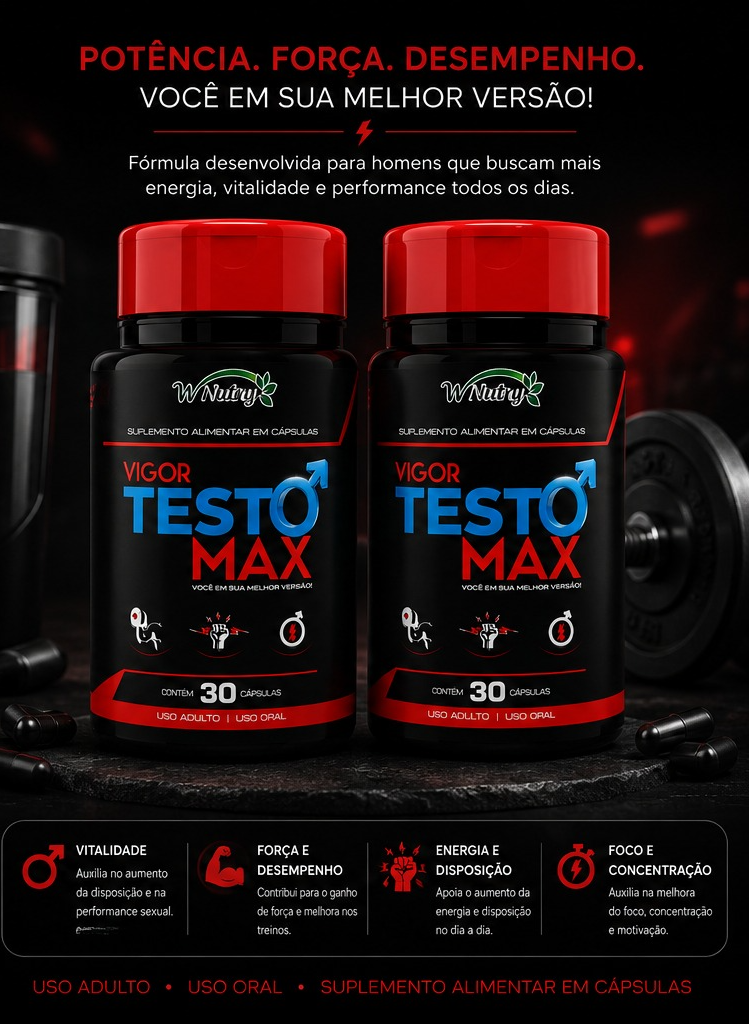 Kit Com 2 Suplementos Testo Max 2x30 Caps Energia Máxima