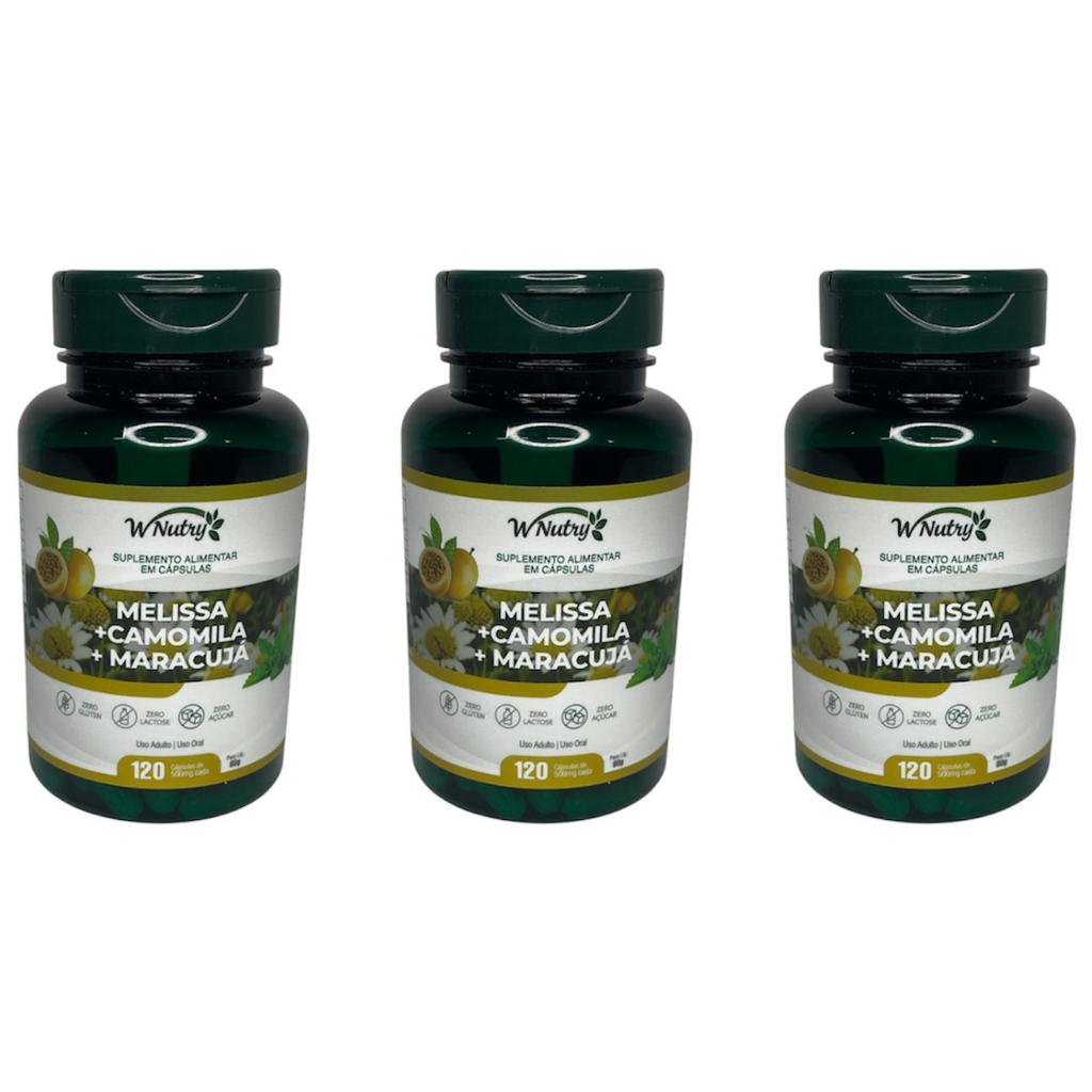3 Suplementos Melissa Camomila Maracujá Relaxamento Natural