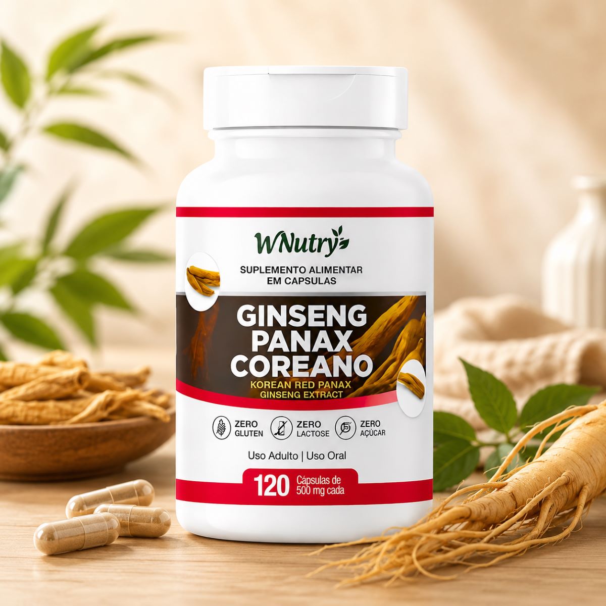 Suplemento Ginseng Panax Coreano 120 Caps Energia Máxima