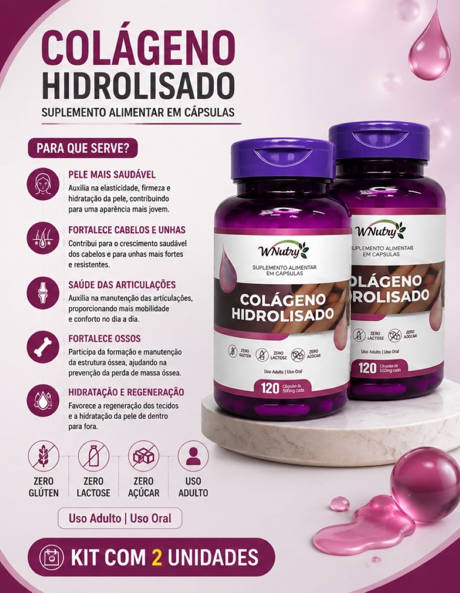 Kit De 2 Suplementos Colágeno Hidrolisado 2x120 Cáps Pele Cabelo Unhas