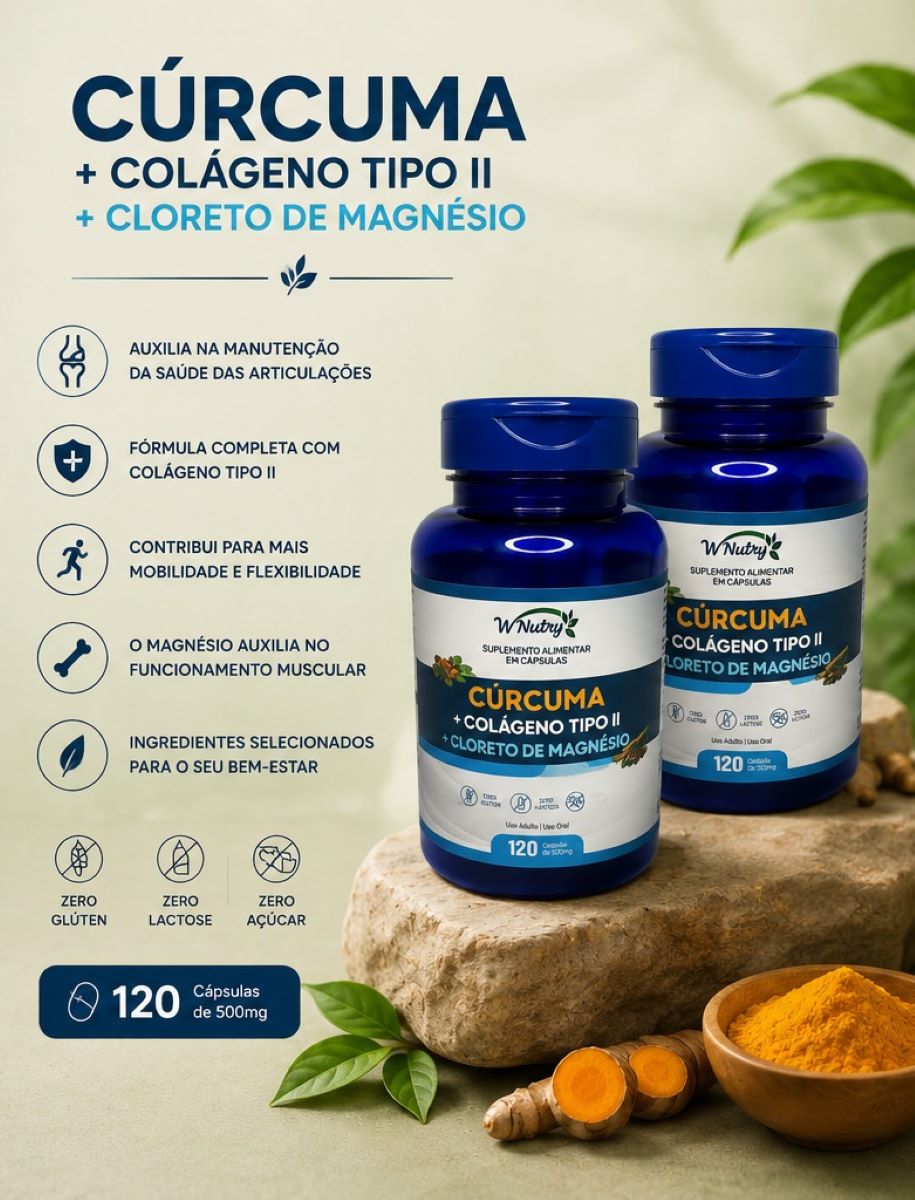 2 Suplementos Cúrcuma Colágeno Tipo-2 Magnésio 2x120 Caps