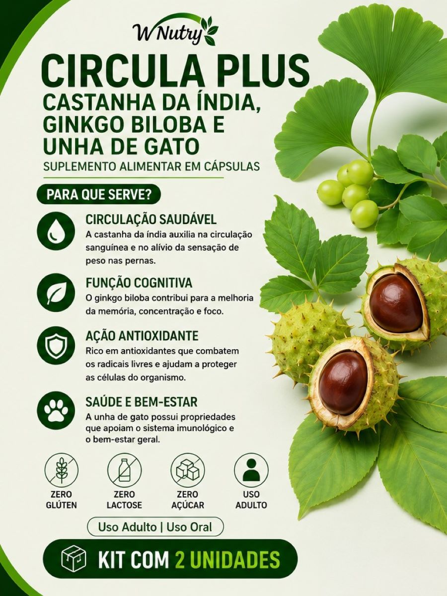 2 Suplementos Circula Plus Castanha Da Índia Ginkgo Biloba Premium 2x120 Caps