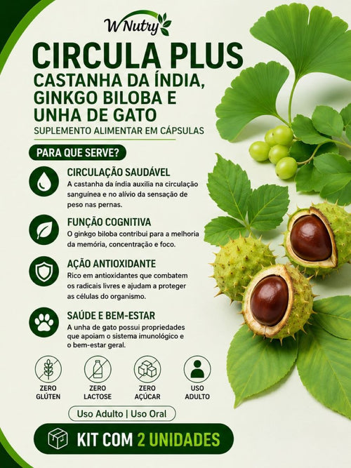 2 Suplementos Circula Plus Castanha Da Índia Ginkgo Biloba Premium 2x120 Caps