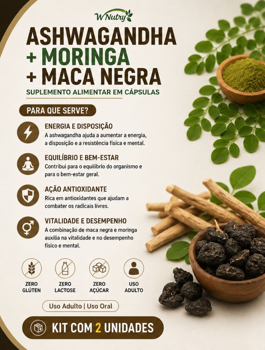 Kit De 2 Suplementos Ashwagandha + Moringa + Maca Negra 2x120Caps
