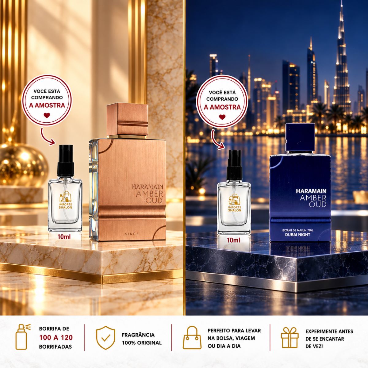 Kit 2 Mini Perfumes Al Haramain Amber Oud e Dubai Night 10ml