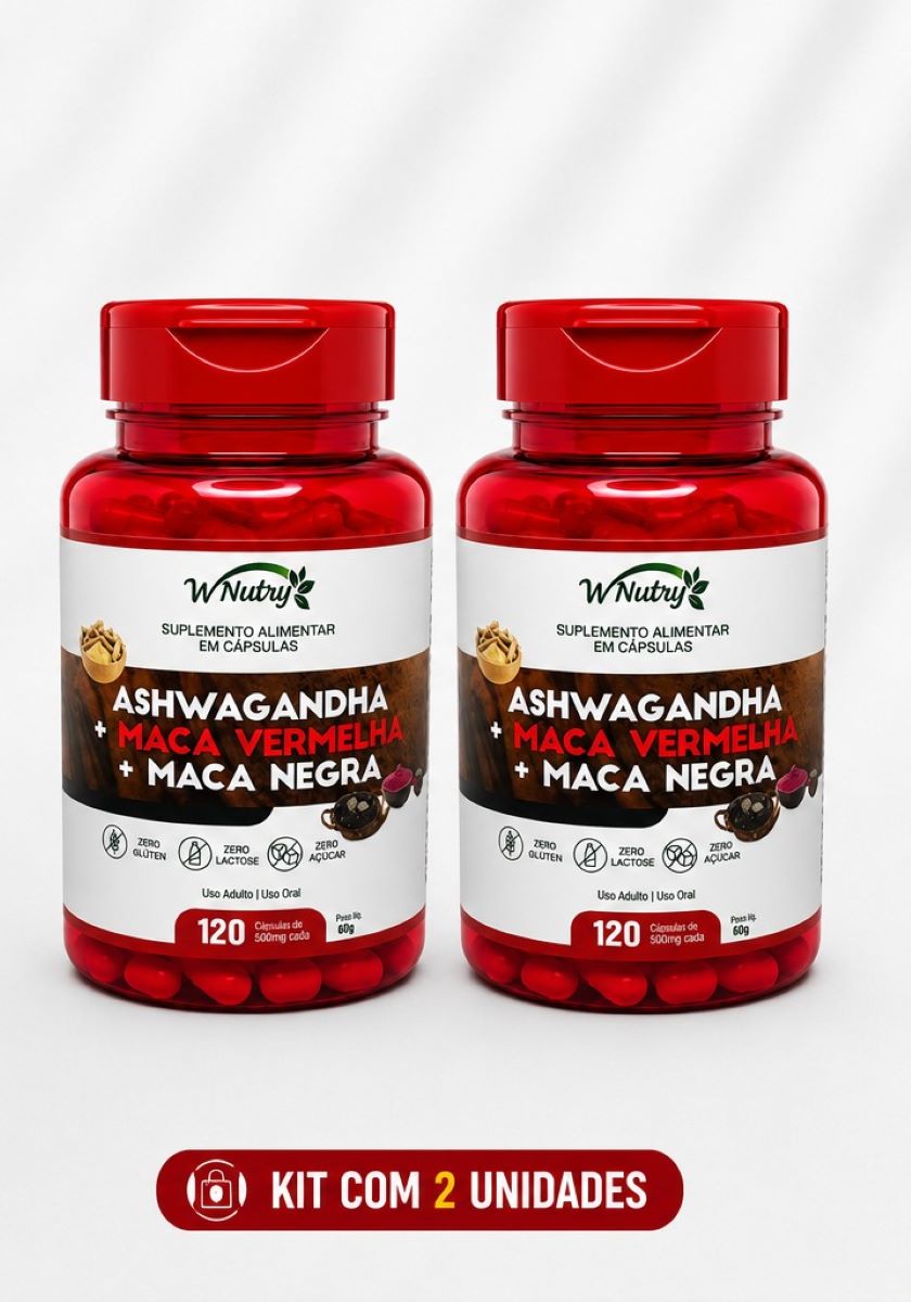 2 Suplementos Ashwagandha + Maca Negra E Vermelha Energia Máxima