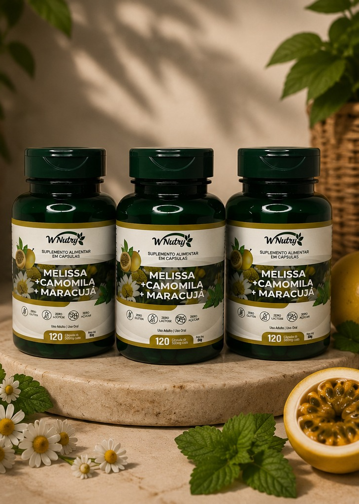 3 Suplementos Melissa Camomila Maracujá Relaxamento Natural