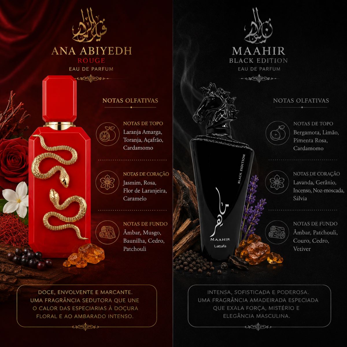 Kit Veneno Scarlet + Maahir Black Aromas Que Impressionam