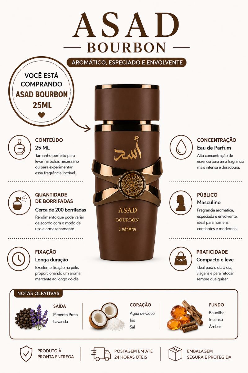 Mini Perfume Asad Bourbon 25 Ml Alta Fixação Fragrância Intensa