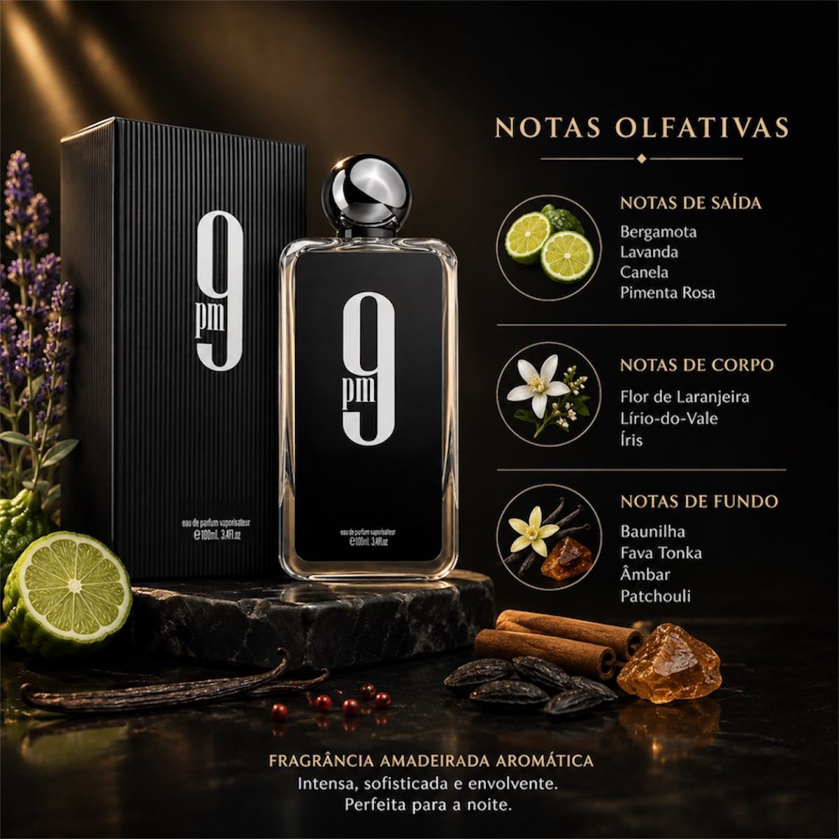 Afnan 9PM Perfume Masculino 100ml Aroma Especiado Marcante