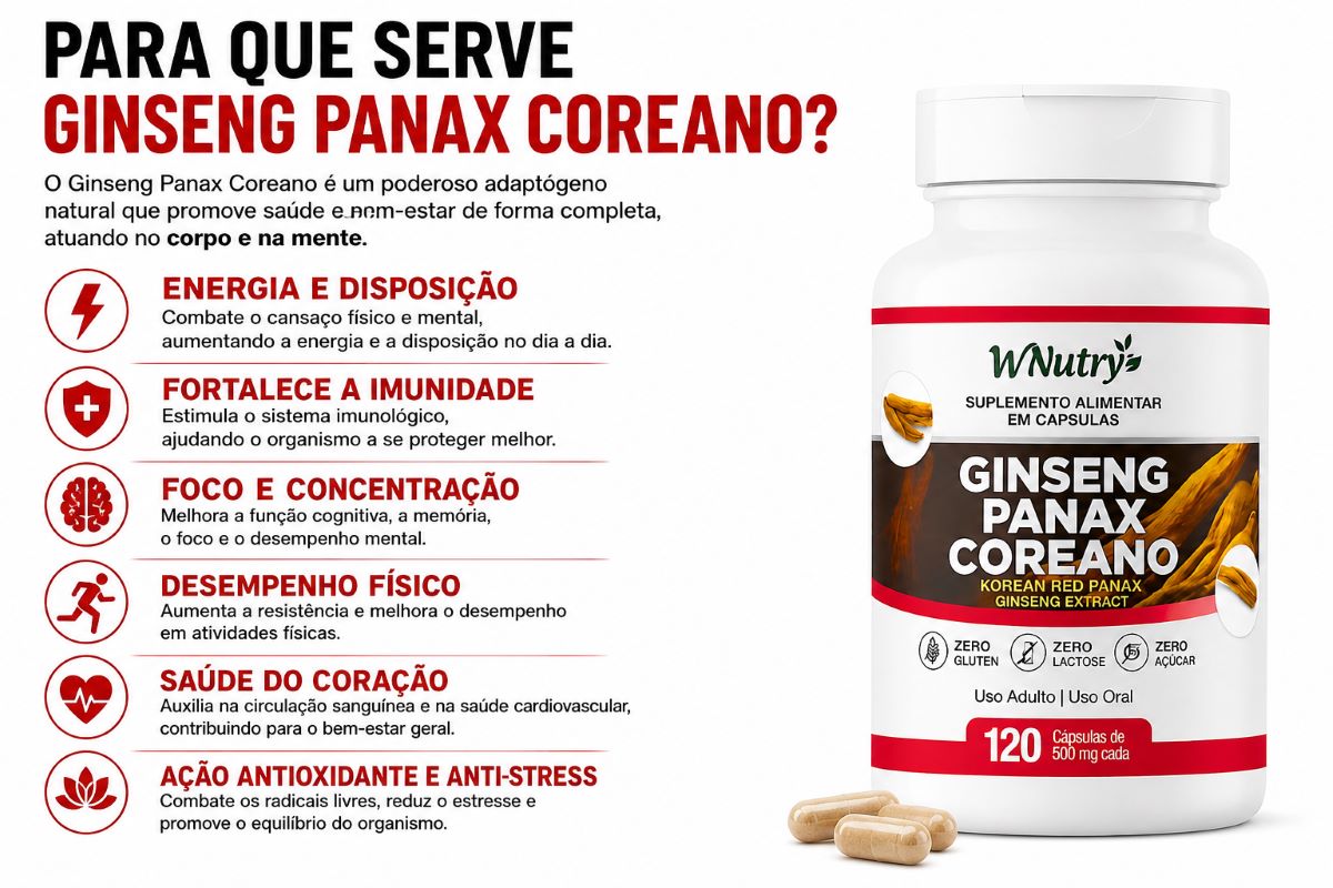 Suplemento Ginseng Panax Coreano 120 Caps Energia Máxima