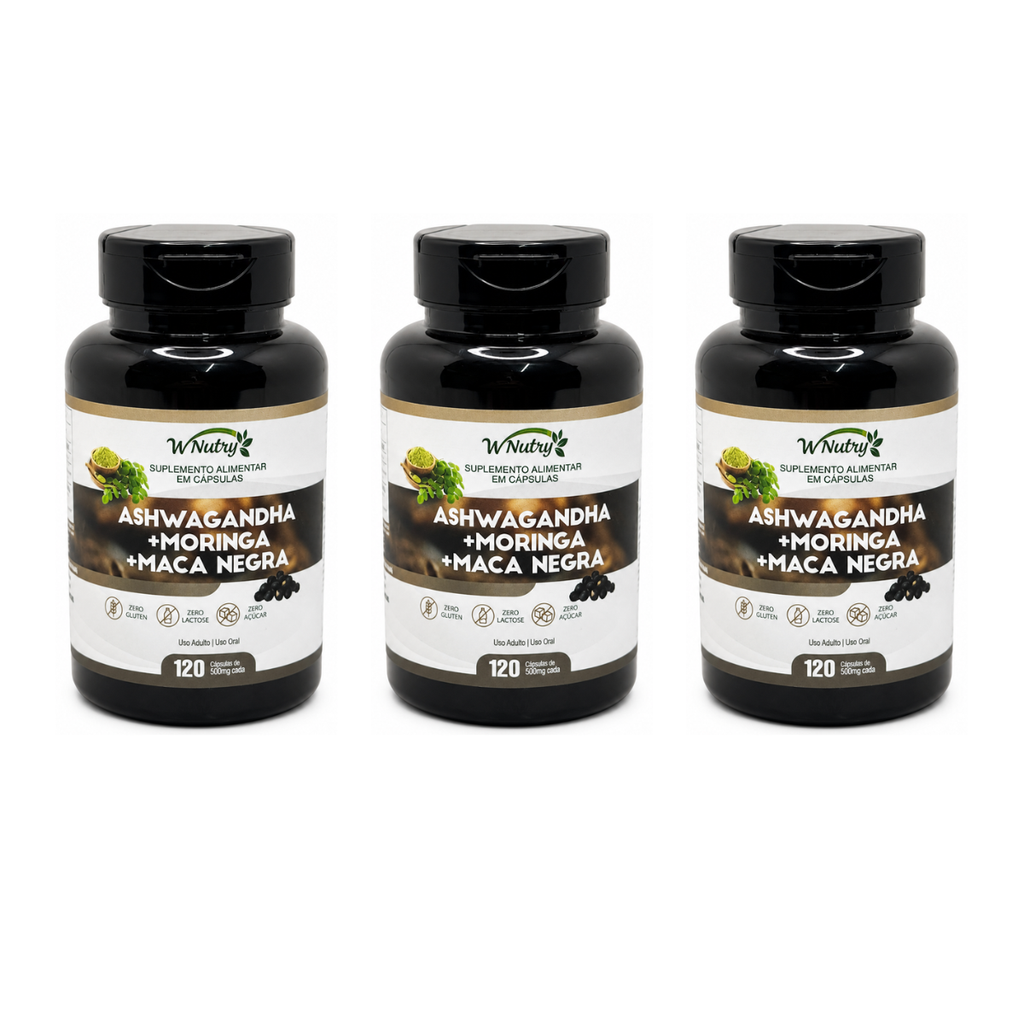 Kit De 3 Suplementos Ashwagandha + Moringa + Maca Negra 3x120Caps Wnutry