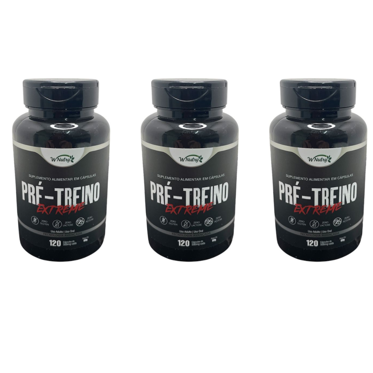 3 Suplementos Pré-Treino Fórmula Premium Alta Potência 3x120 Caps