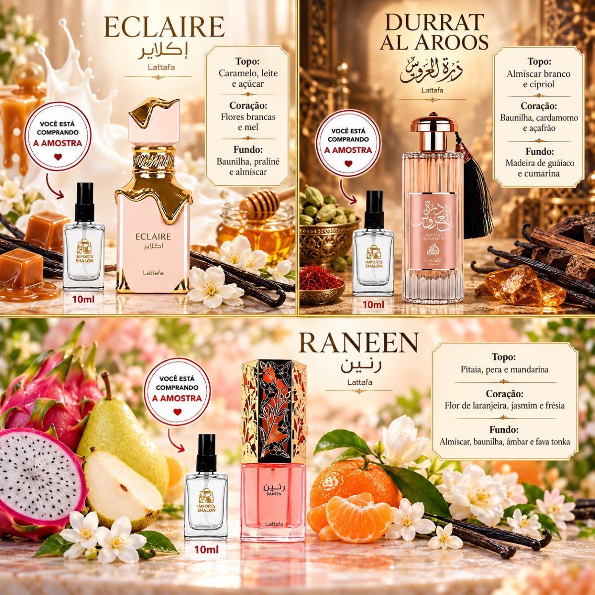 Kit Mini Perfumes 10ml Eclaire Durrat Raneen 3 Fragrâncias