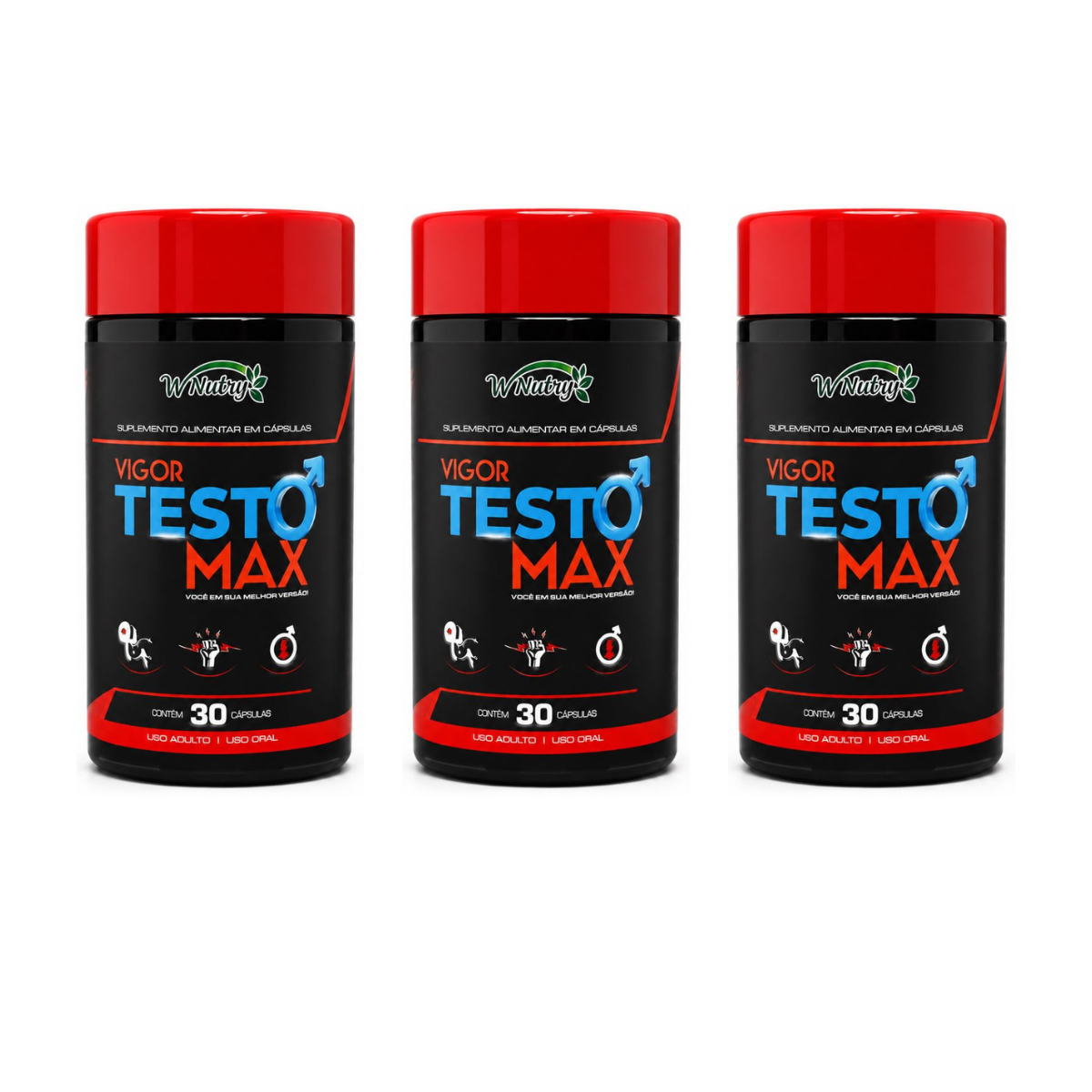 Kit De 3 Suplementos Testo Max 3x30 Caps Energia Máxima E Alta Performance