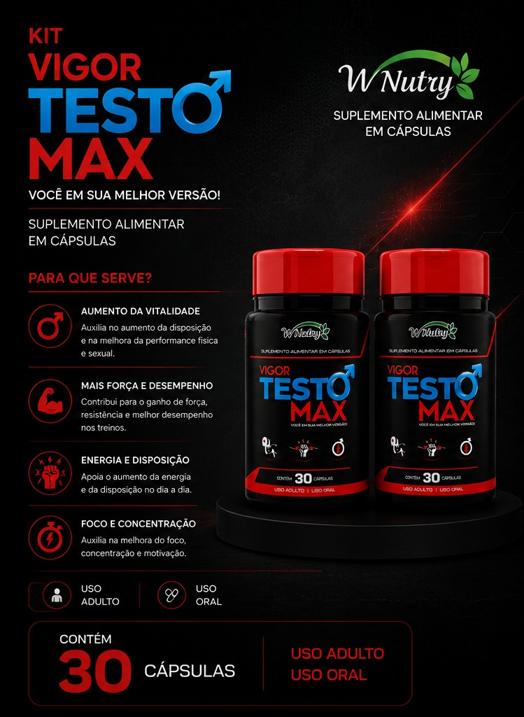 Kit Com 2 Suplementos Testo Max 2x30 Caps Energia Máxima