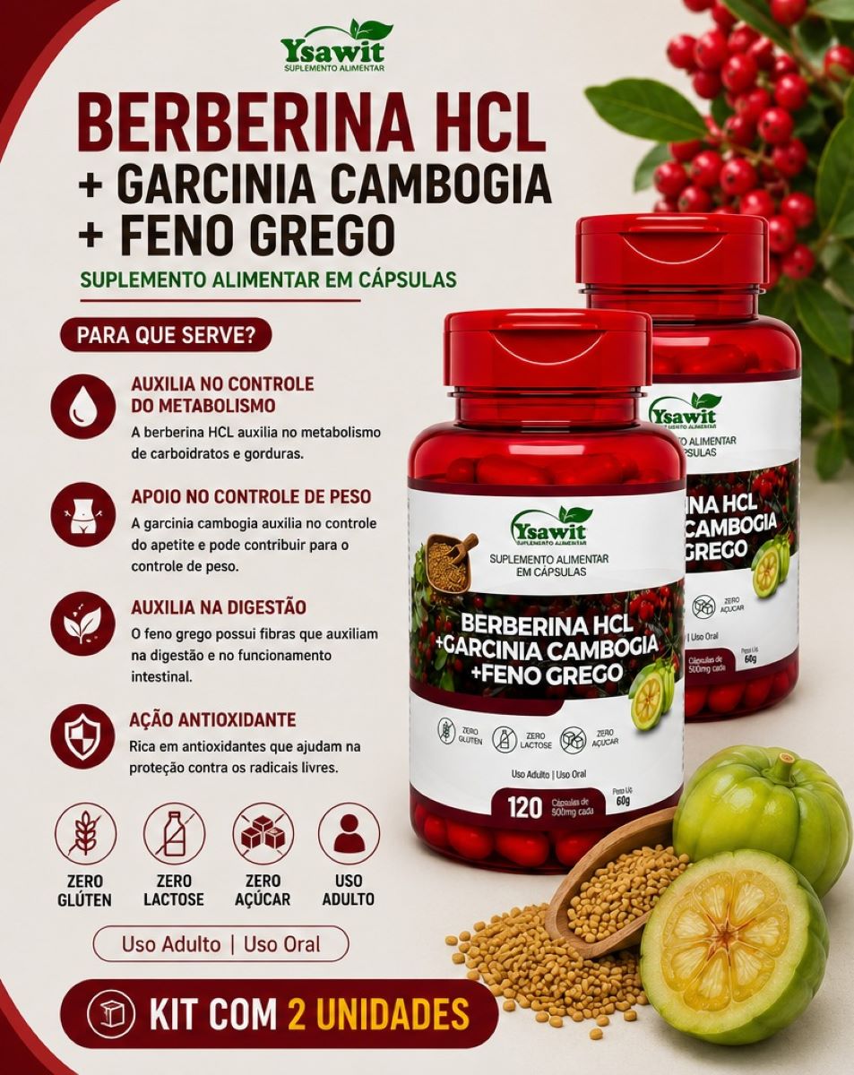 Kit De 2 Suplementos Berberina HLC + Garcinia Cambogia E Feno Grego