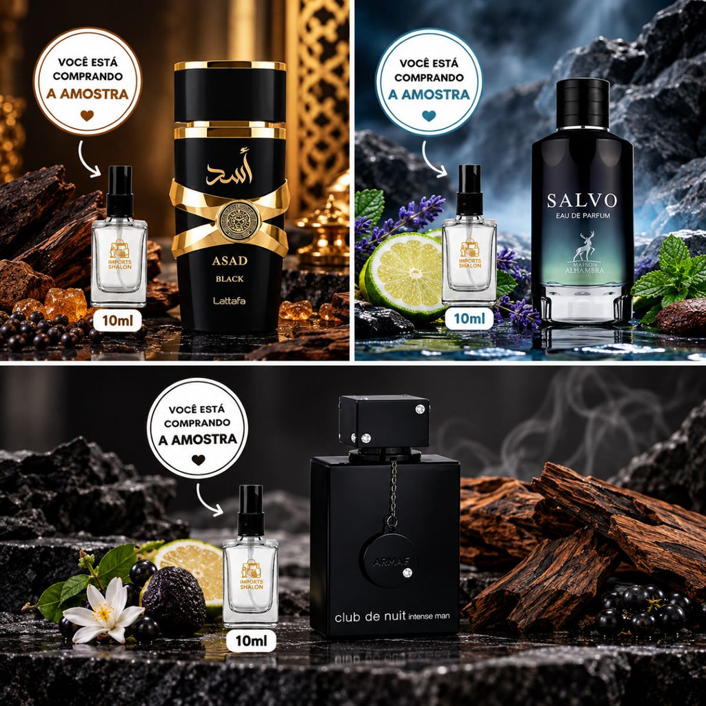 Kit Masculino 3 Mini Perfumes 10ml Asad Black Salvo Intense
