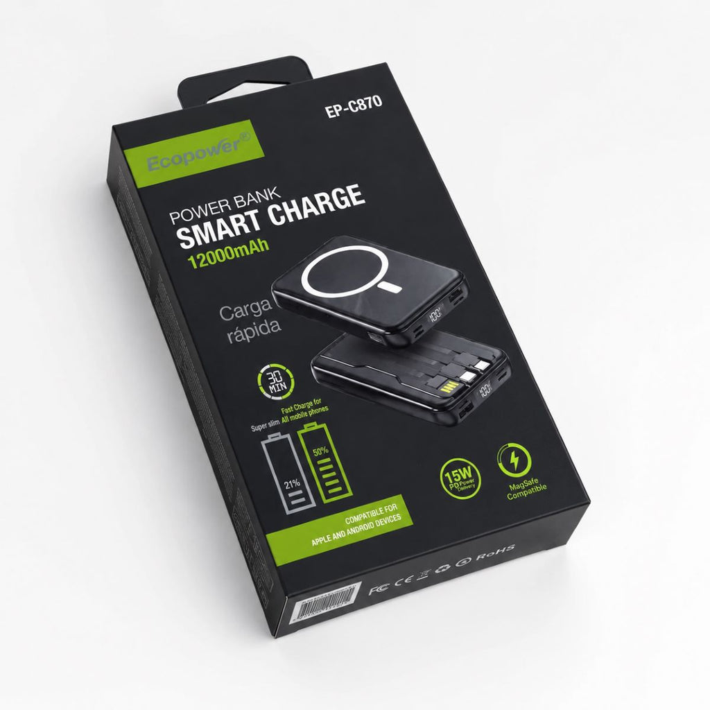 Carregador Portátil 12000mAh Ecopower com carga rápida 15W