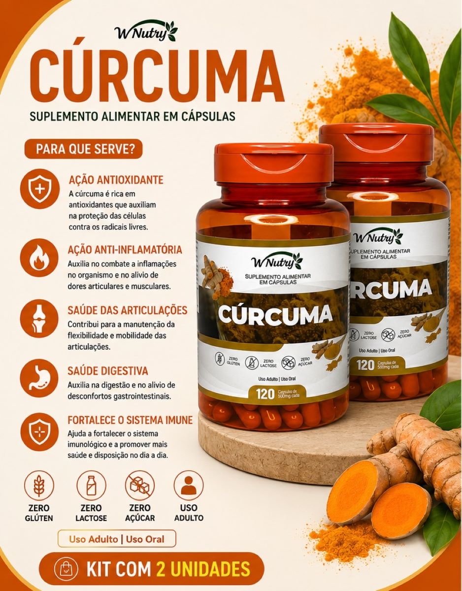2 Suplementos Cúrcuma 2x120 Cápsulas Wnutry Antioxidante Natural