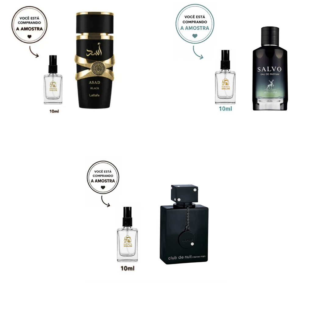 Kit Masculino 3 Mini Perfumes 10ml Asad Black Salvo Intense
