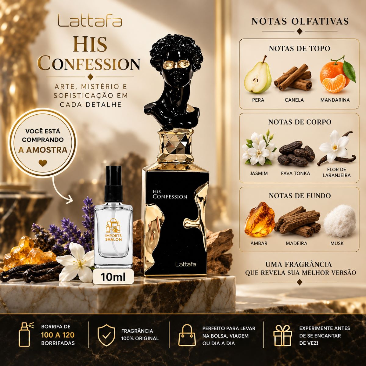Mini Perfume His Confession 10ml Baunilha Amadeirada