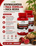 2 Suplementos Ashwagandha + Maca Negra E Vermelha Energia Máxima