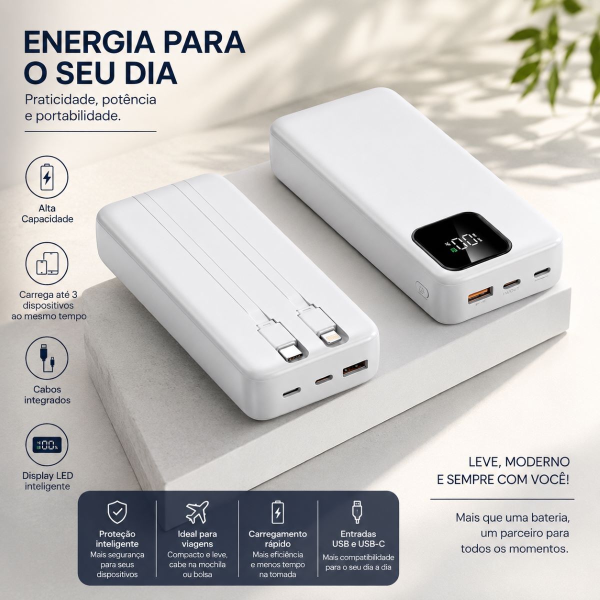Carregador Portátil 22000mAh Compatível Com iPhone Android