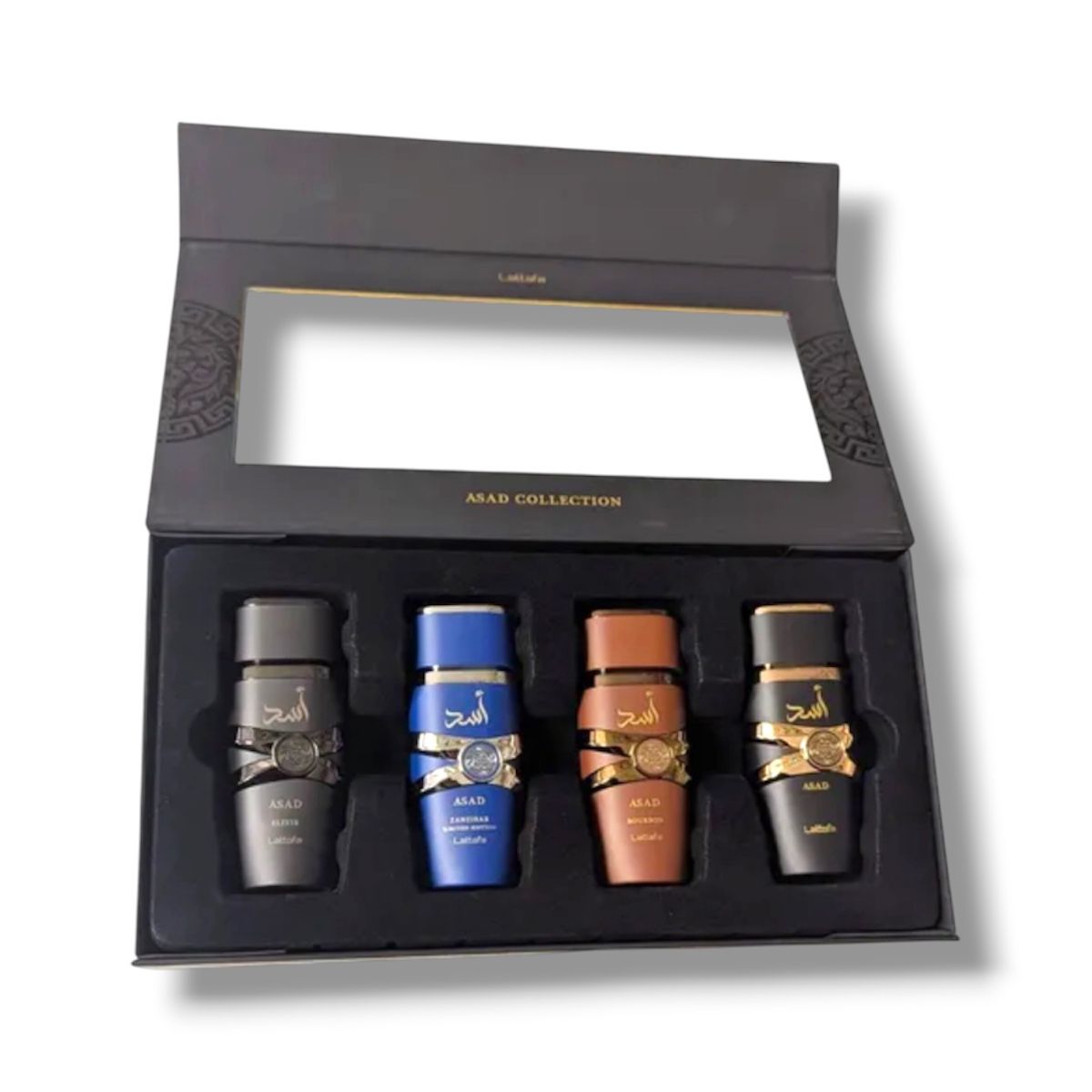 Kit Asad Collection 4 Perfumes 25ml Zanzibar Black Elixir Bourbon Intenso Luxo