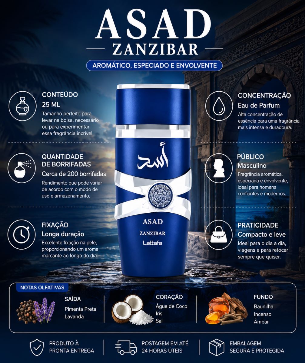 Mini Perfume Asad Zanzibar 25 Ml Alta Fixação Fragrância Marcante
