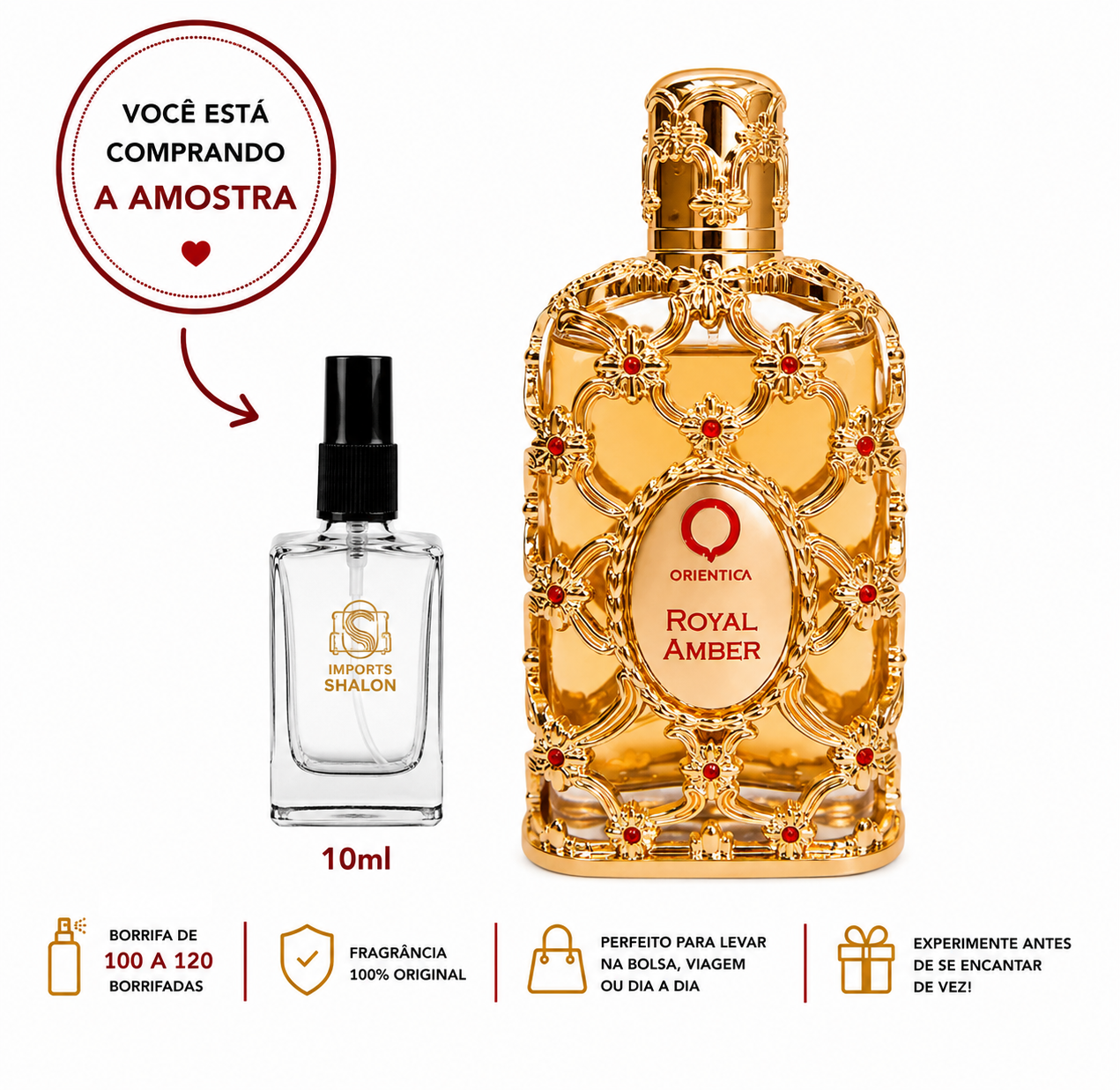 Royal Amber Orientica 10ml Fragrância Exclusiva de Alto Padrão
