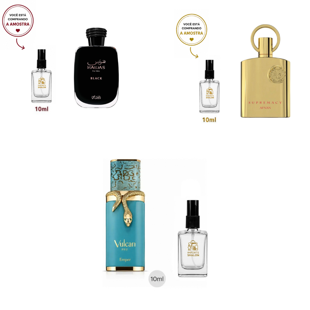 Kit 3 Mini Perfumes 10ml Hawas Black Supremacy Vulcan Feu