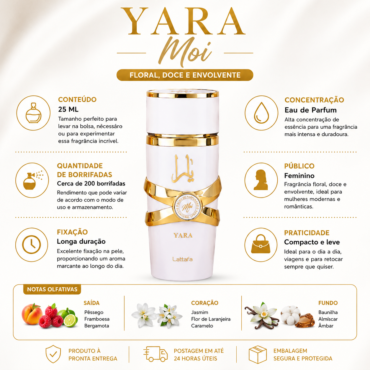 Yara Moi 25 Ml Perfume Spray Aroma Cremoso Elegância Marcante