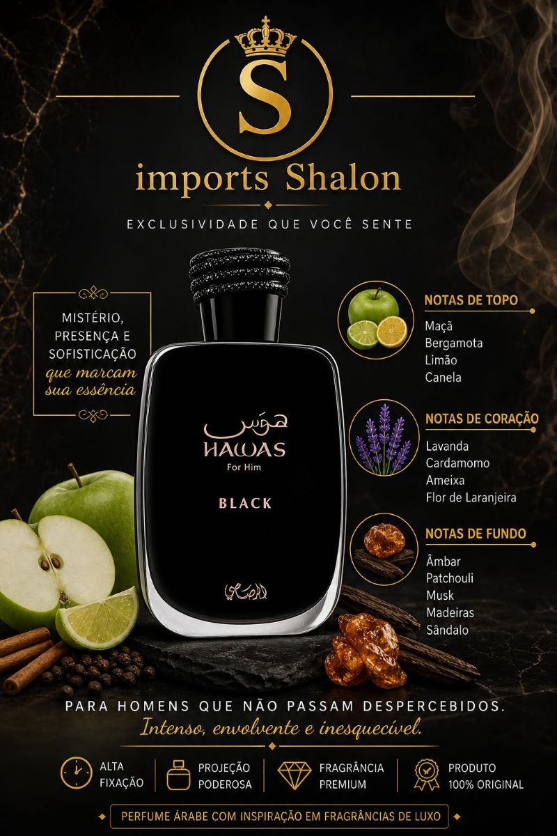 Hawas Black Eau de Parfum 100ml Intenso Marcante Alta Fixação