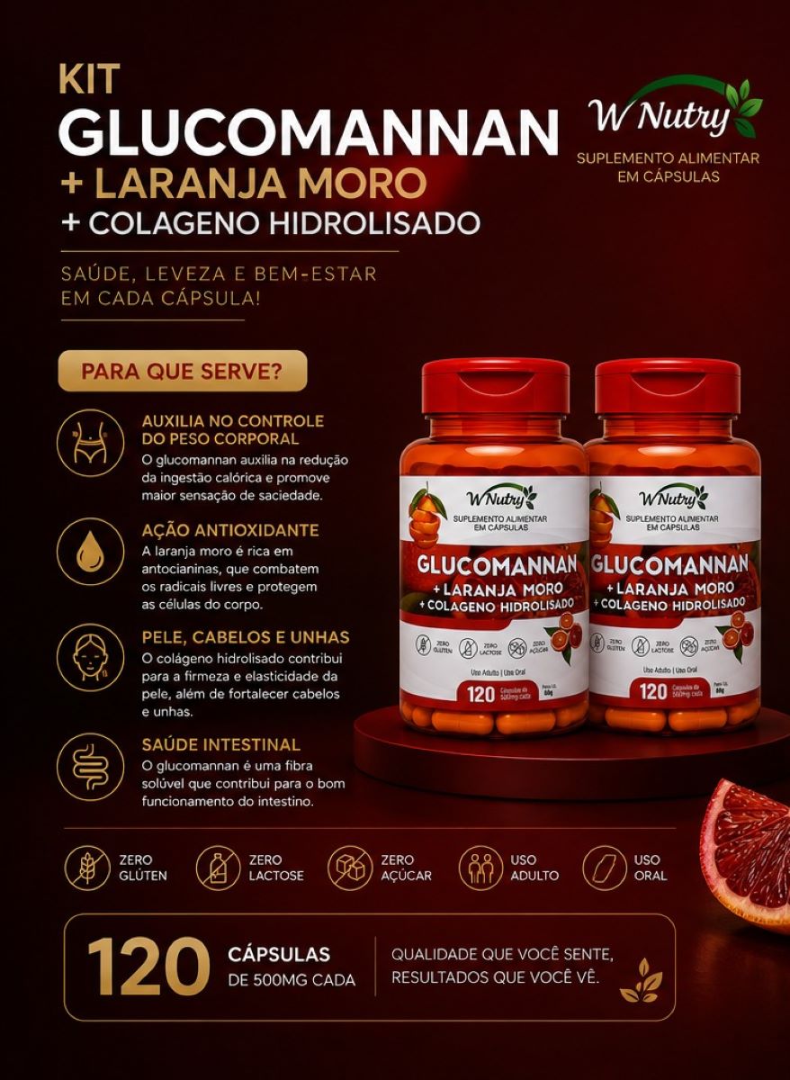 Kit com 2 Suplementos Glucomannan + Laranja Moro E Colágeno Hidrolisado