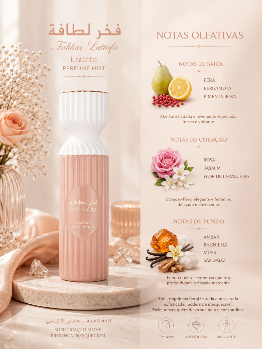 Fakhar Lattafa Body Splash Feminino Sofisticado