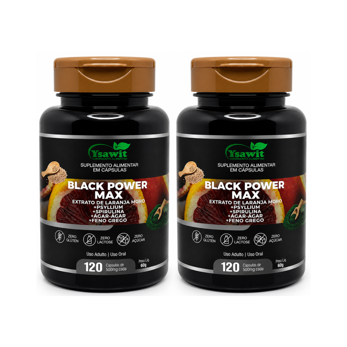 2 Suplementos Black Power Max Fórmula Alta Potência 2x120 Caps