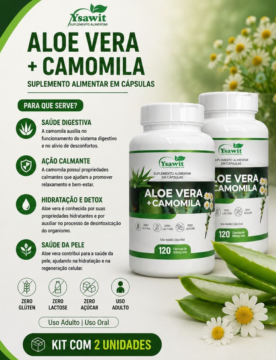 2 Suplementos Aloe Vera + Camomila 2x120 Caps Ysawit Natural