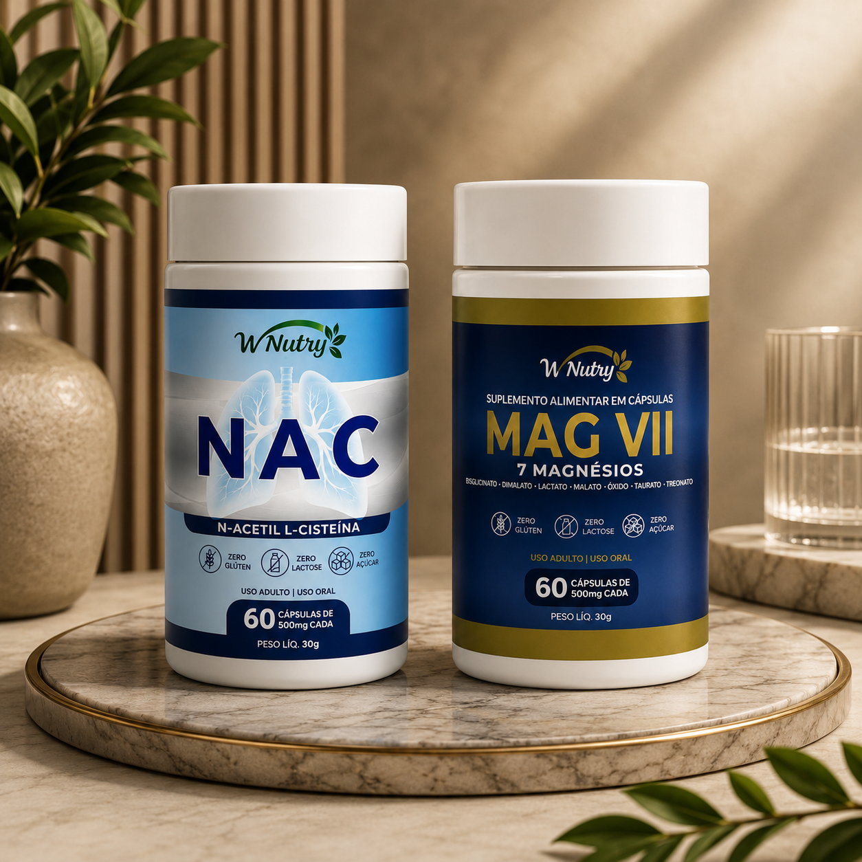 Kit Saúde e Vitalidade NAC+Mag7 Suplementos Naturais 60 Cáps