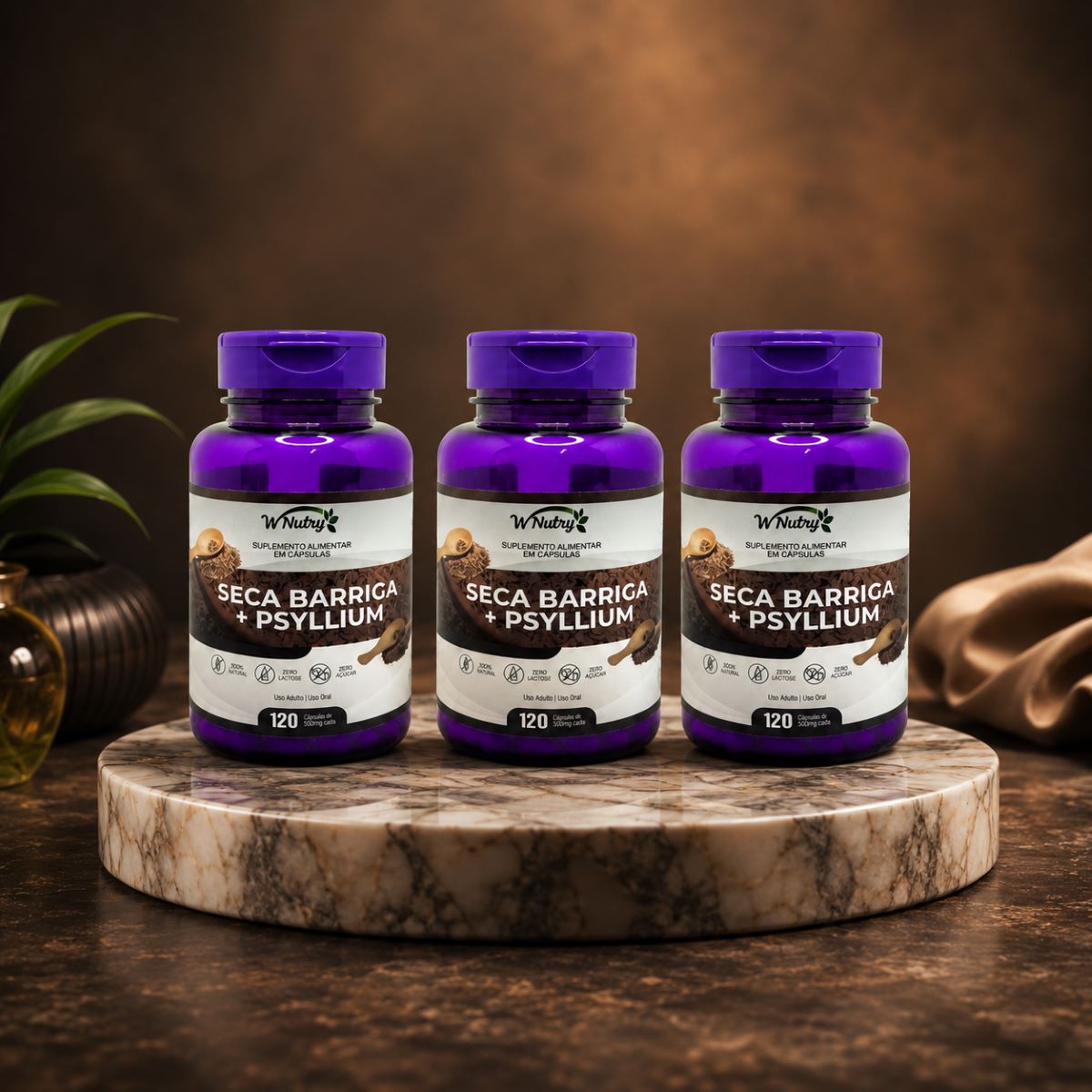 Kit de 3 Suplementos Seca Barriga + Psyllium Alta Potência 120 Caps